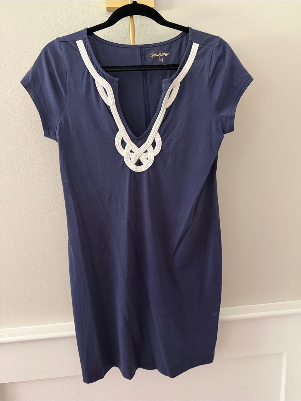 Lilly Pulitzer Navy Short-Sleeve V-Neck Tunic Dress with White Rope Trim